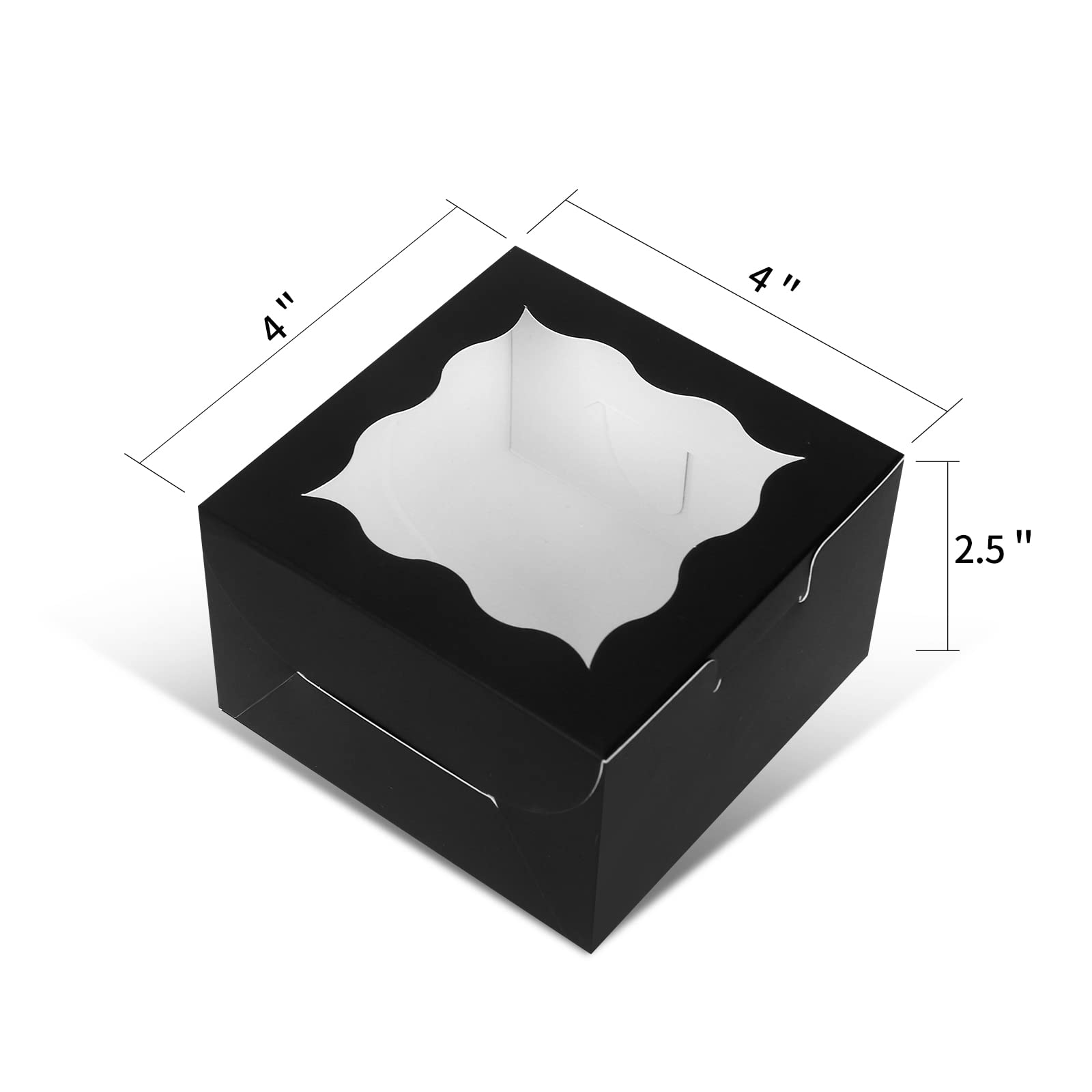 Kposiya 60 Pcs Black Bakery Boxes With Window Individual Cupcake Boxes 4X4X2.5 Inches Cookie Boxes Kraft Paper Black Gift Box Fo