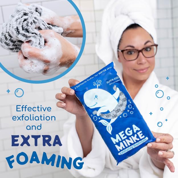 Jj Kent Mega Minke Exfoliating Washcloth - Reusable Exfoliating Body Scrubber And Dead Skin Remover For Super Soft Skin - Rip-Re