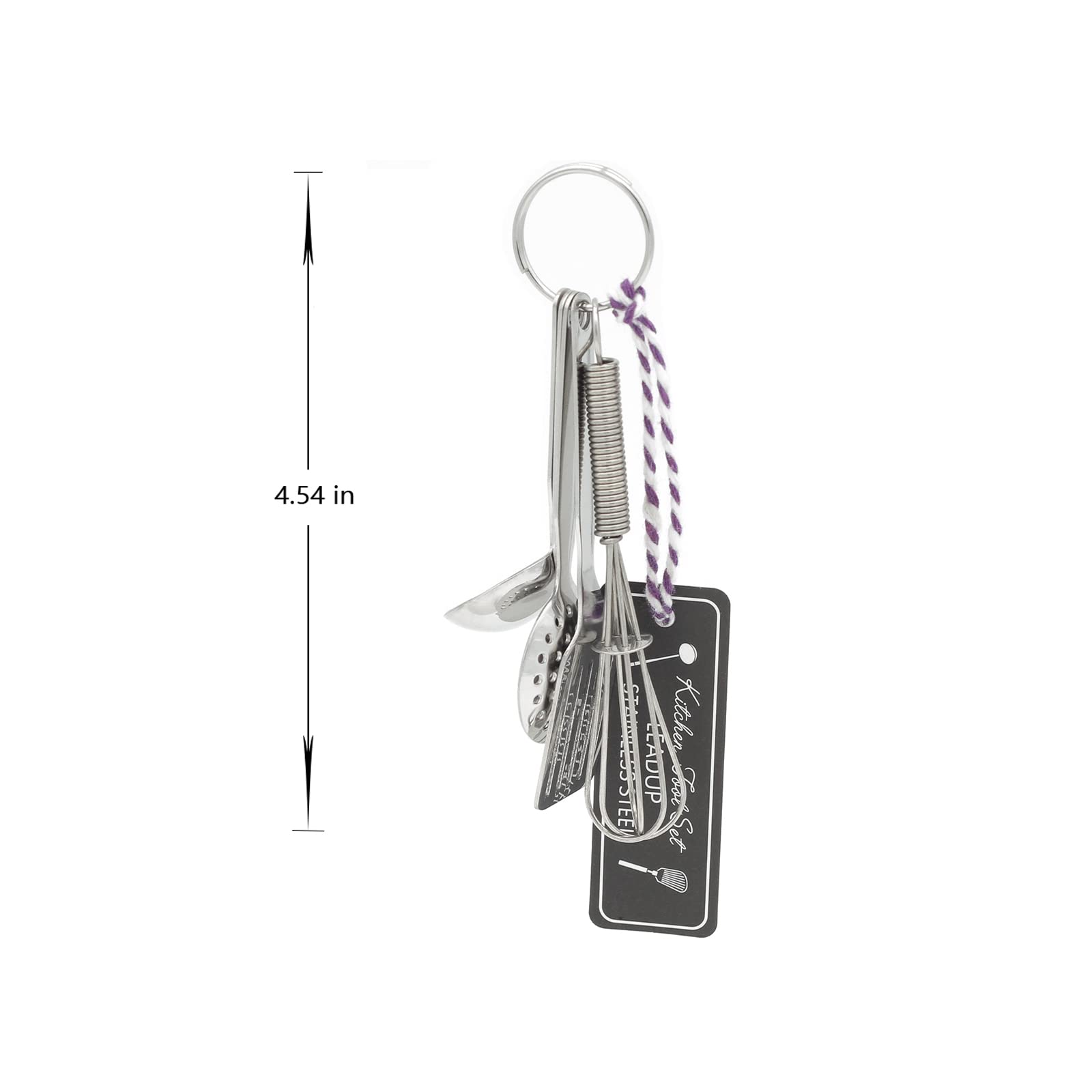 Leadup Mini Stainless Steel Kitchen Tool Set With Keychain(3.5''),Set Of 5,Includes Whisk, Spatula, Spoon, Skimmer,Soup Ladle