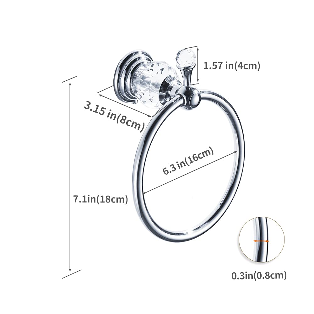 Wolibeer Chrome Towel Ring, Crystal Hand Towel Holder Polished Bath Towel Bar Bling Bathroom Accessories Wall Mounted
