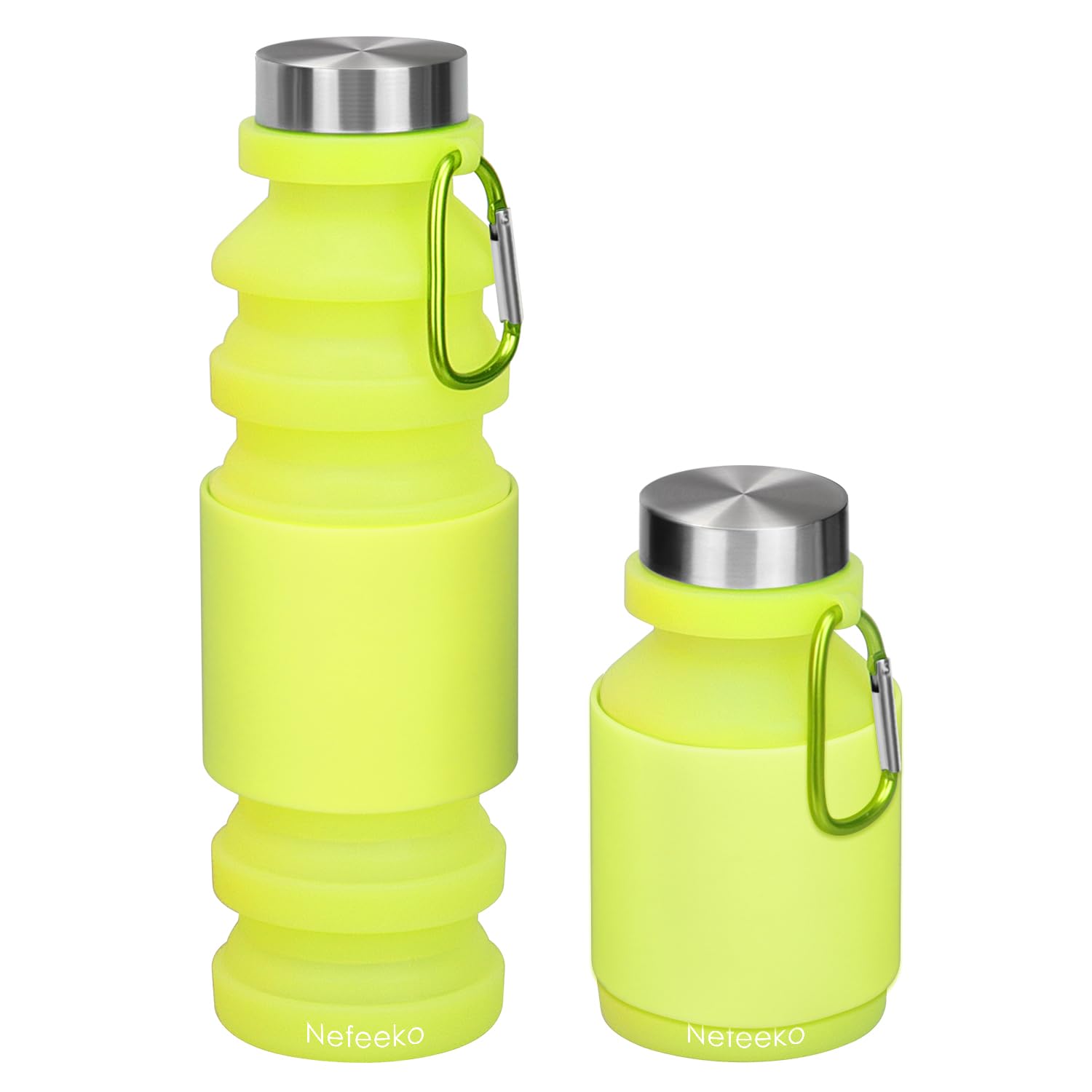 Nefeeko Collapsible Water Bottle, Reuseable Bpa Free Silicone Foldable Water Bottles For Travel Gym Camping Hiking, Portable Lea
