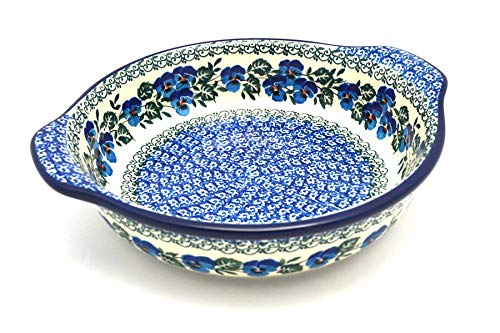 Polish Pottery Baker  Round with Grips  Medium  Winter Viola