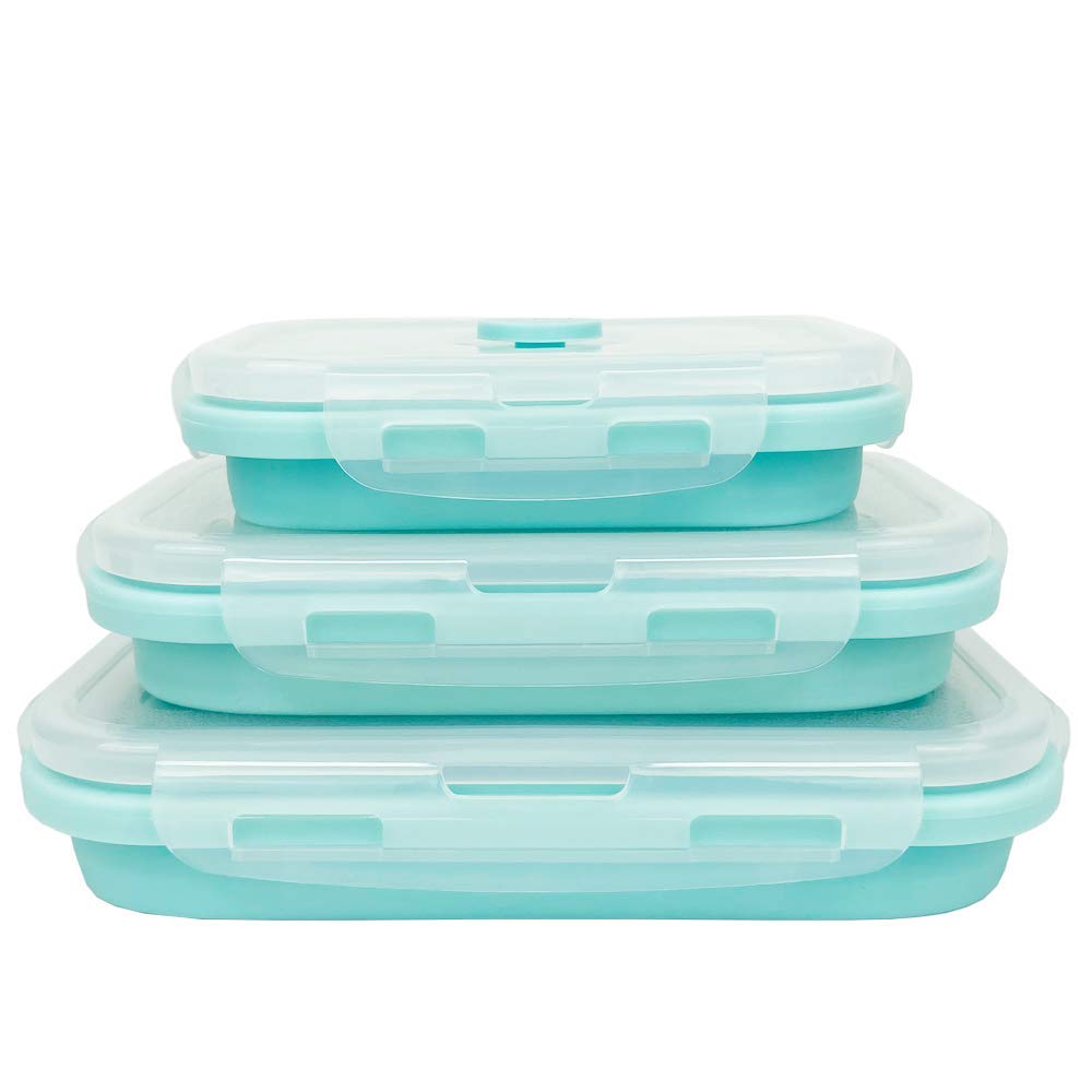 CARTINTS Silicone Collapsible Food Storage Containers-Prep/Storage Bowls with Lids - Set of 3 Square Silicone Lunch Containers - Microwave  Dishwasher and Freezer Safe (blue)