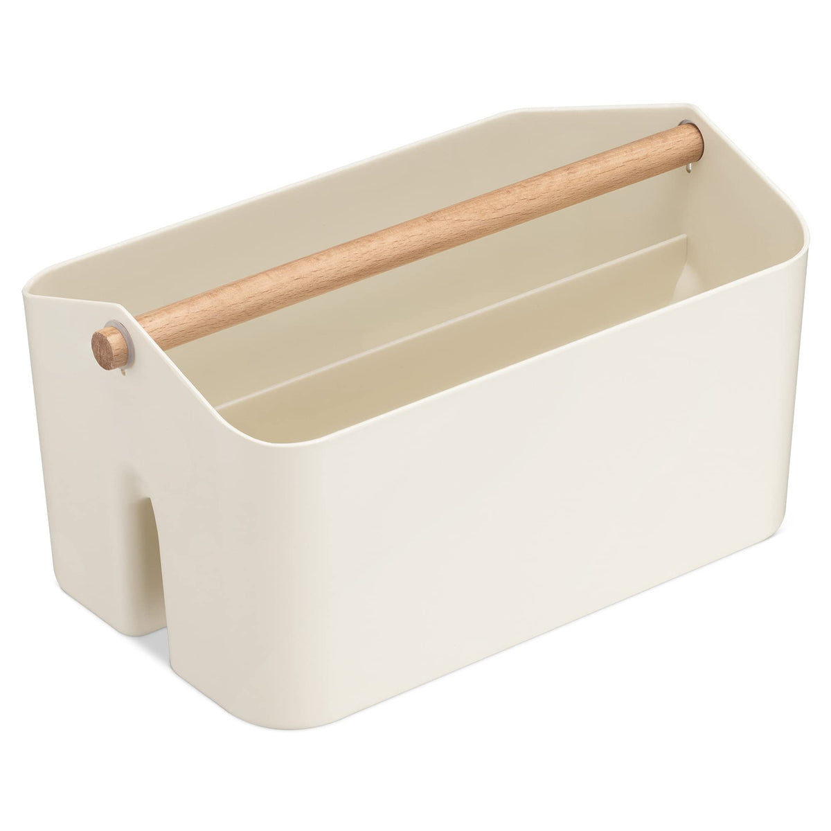 Navaris Organizer Caddy with Wood Handle - Storage Holder with 2 Compartments for Makeup Nursery Desk Bathroom 10.4 '' x 6.5 ''