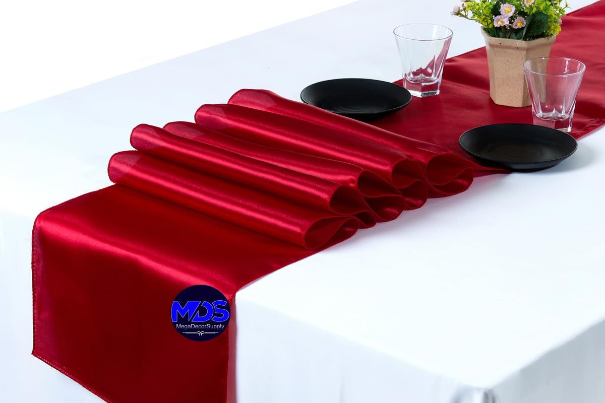 Mds Pack Of 10 Satin Table Runners 12 X 108 Inch Long Wedding Sateen Bright Silk Smooth Table Runner For Wedding Reception Birth