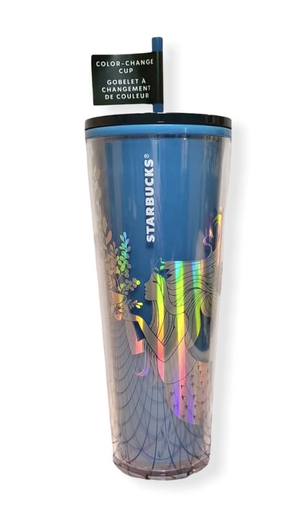 Starbucks 2021 Christmas Holiday Siren Mermaid Blue Plastic Color Change Tumbler 24Oz