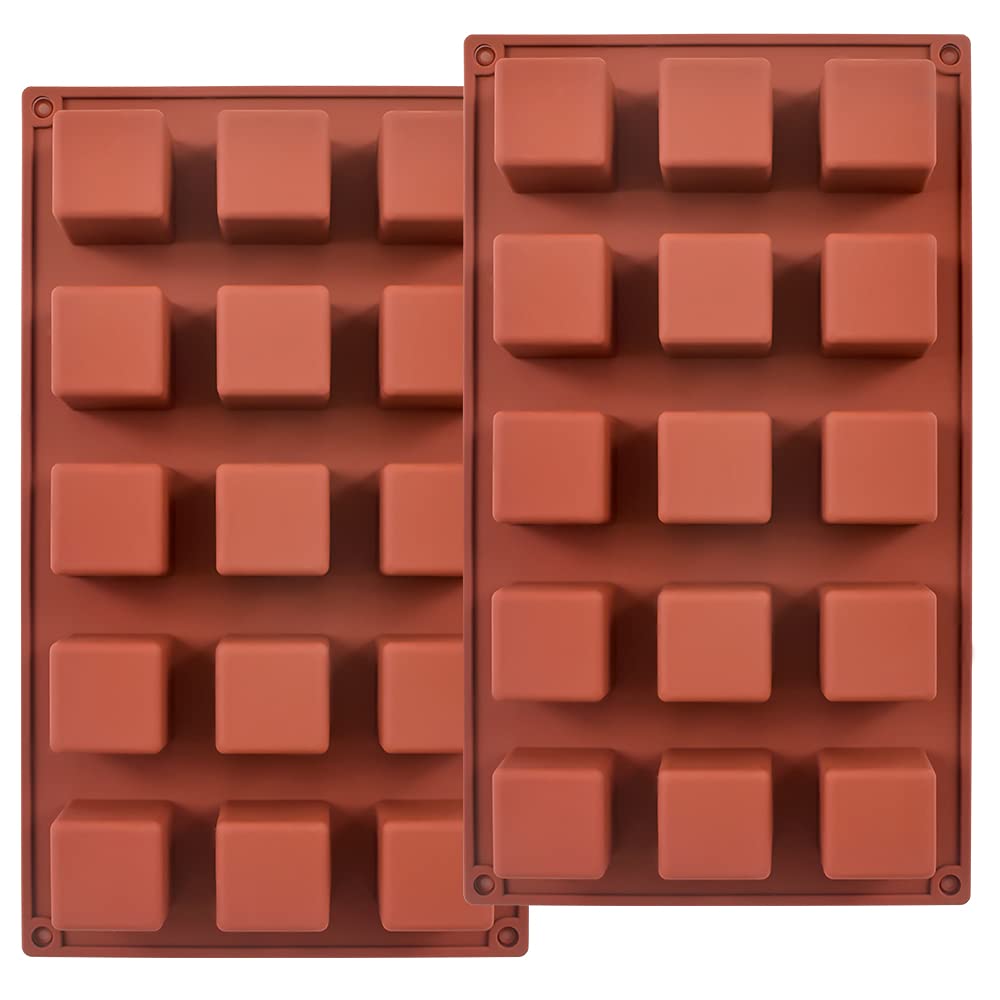 Ionegg 15 Cavities 1.4 Inch Square Silicone Mold, Cube Mold For Making Chocolate Candy, Cake, Ice Cube Tray, Truffles Pralines,