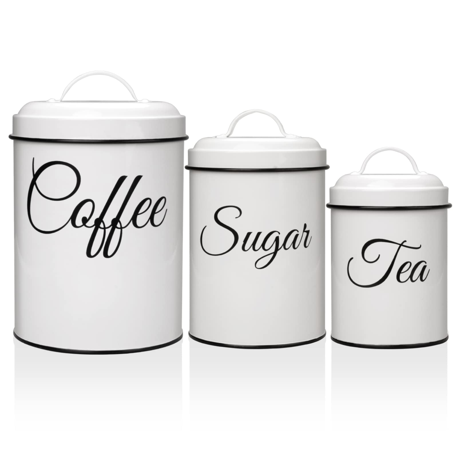 Glowsol Canister Sets For Kitchen Counter, Coffee Tea Sugar Canister Set, Airtight White Food Storage Jars With Lids, Rustic Far