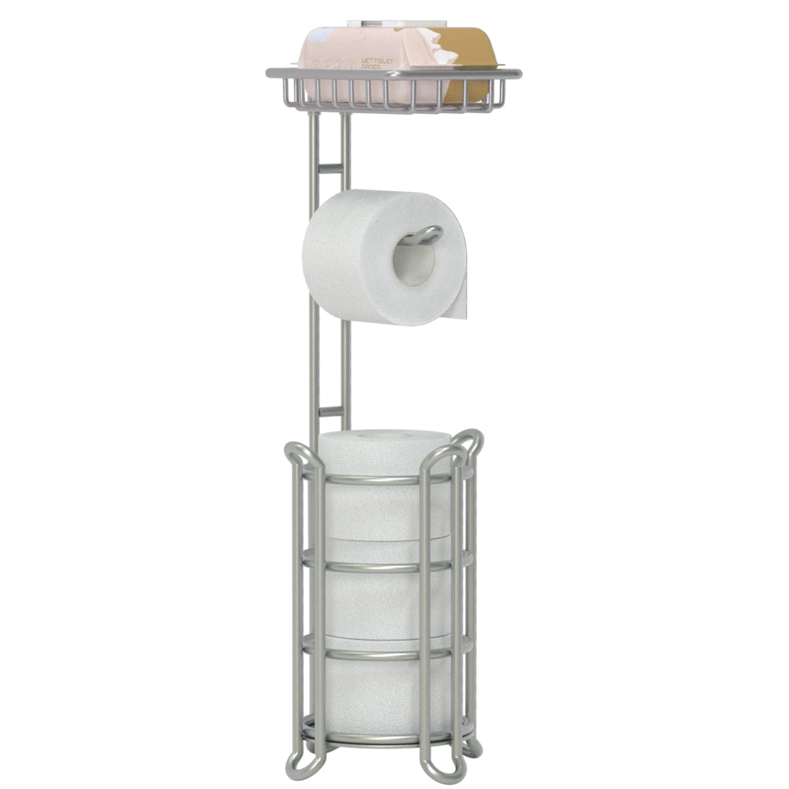 Toilet Paper Holder Stand Bathroom Tissue Dispenser Holders Rack Free Standing with Extra Shelf Storage Mega Rolls/Phone/Wipe - 
