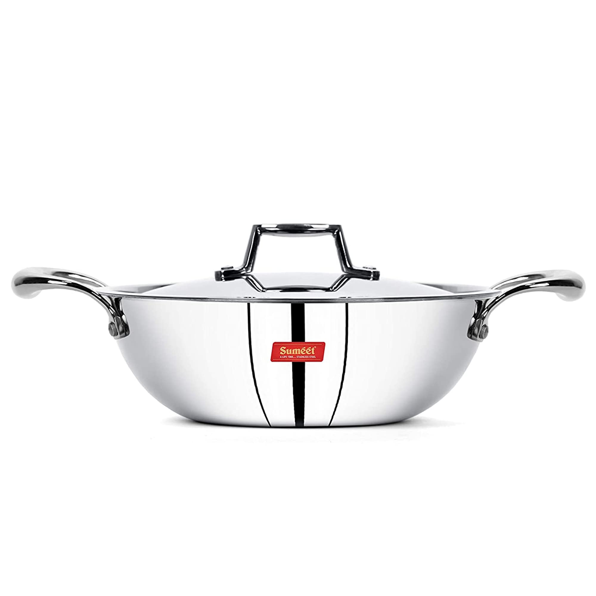 Sumeet Cook Smart Triply Steel-Aluminium-Steel - 3 Layers Kadhai With Lid - 5 Years Warranty - 1.5Ltr - 20Cm - Kadai