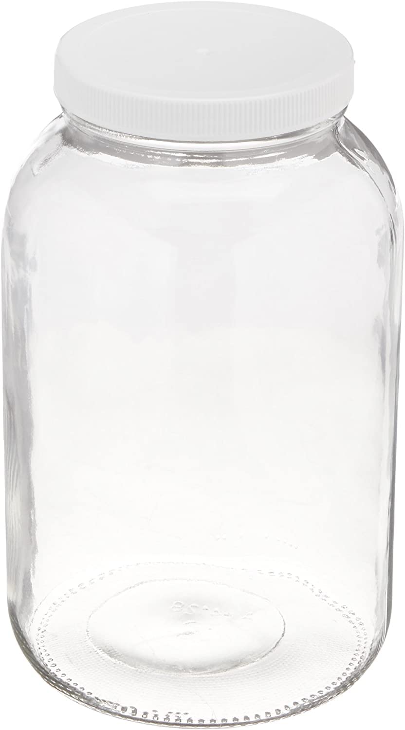 North Mountain Supply 1 Gallon Glass Jar Wide Mouth with White Plastic Lid - USDA, BPA-Free, Made in The USA - for Fermenting, S