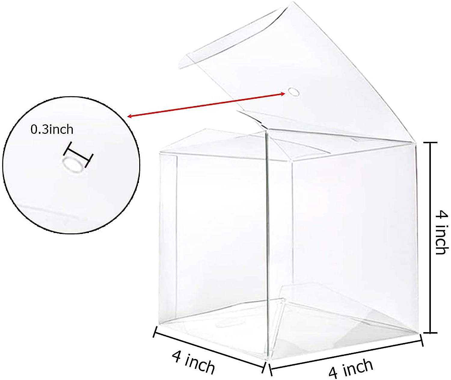 LOKQING 20 Pack 4  x 4   x 4   Clear Candy Apple Boxes with Hole and Sticks Set Food Grade Plastic Clear Caramel Apple Container