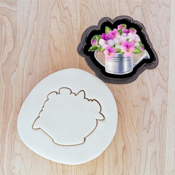 Erotngo Flowers In Watering Can Cookie Cutter Cookie For Fondant, Clay, Dough Outline Of Floral Bouquet In Can, Spring Garden Th