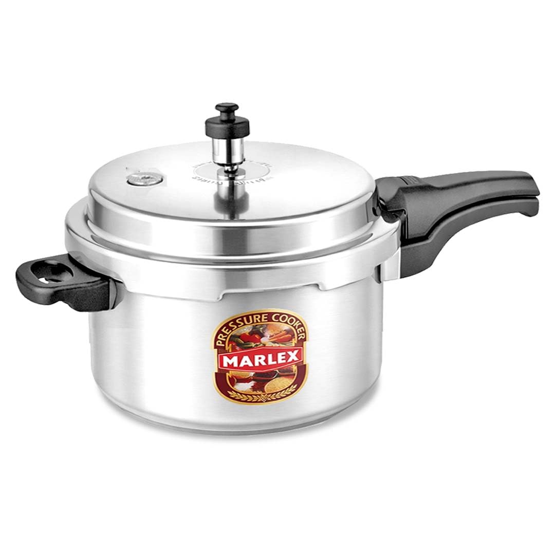 Marlex Deluxe 7.5 Litre Outer Lid Aluminum Pressure Cooker | Gas Stovetop Compatible Cooker, Non Induction Base, Metallic Safety