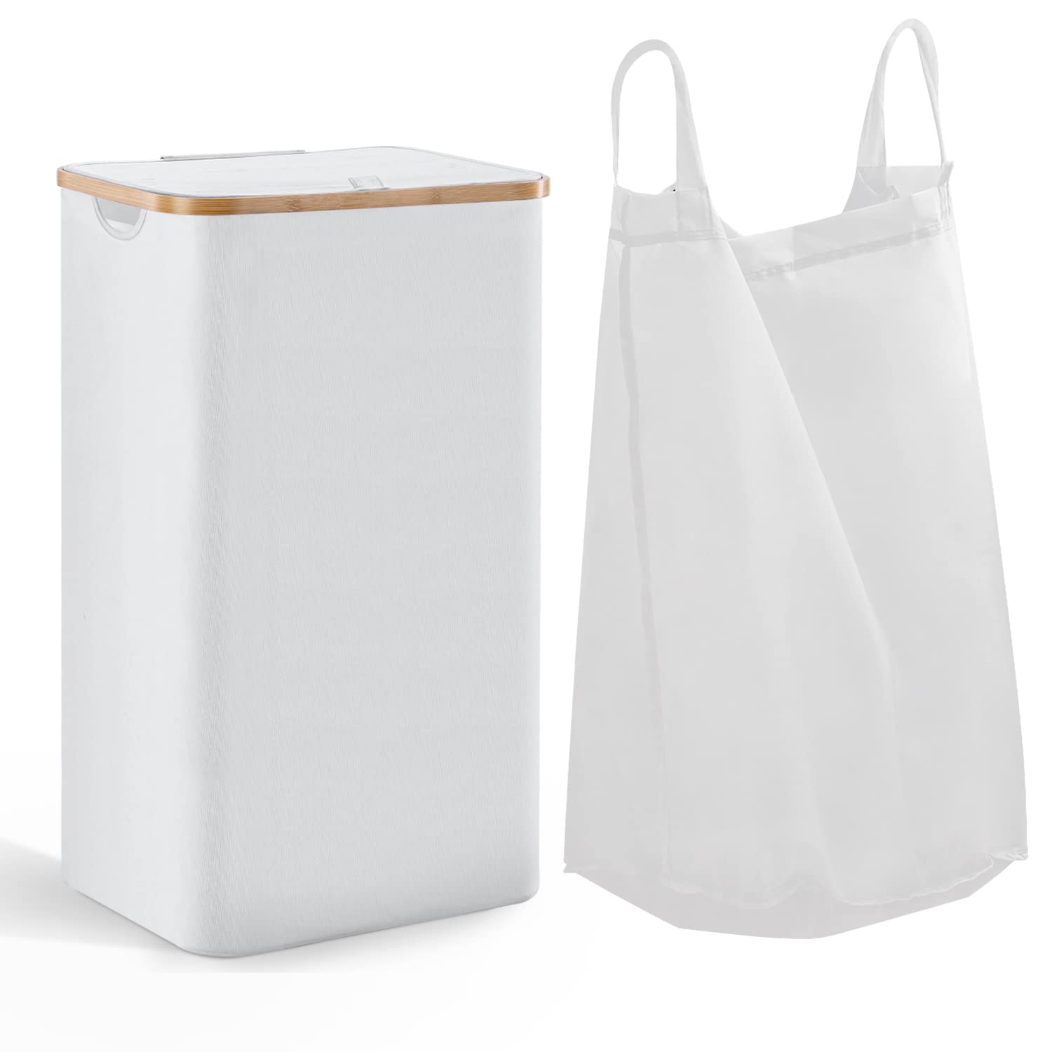 100L Large Laundry Hamper With Lid And Liner Bag, 27.6'' Tall Laundry Basket With Handle, Waterproof And Collapsible Cloth Hampe