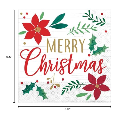Christmas Wishes Luncheon Napkins (6.5'' X 6.5'') - Pack Of 16 - Vibrant Hot-Stamped Multicolor Paper Design - Perfect For Parti