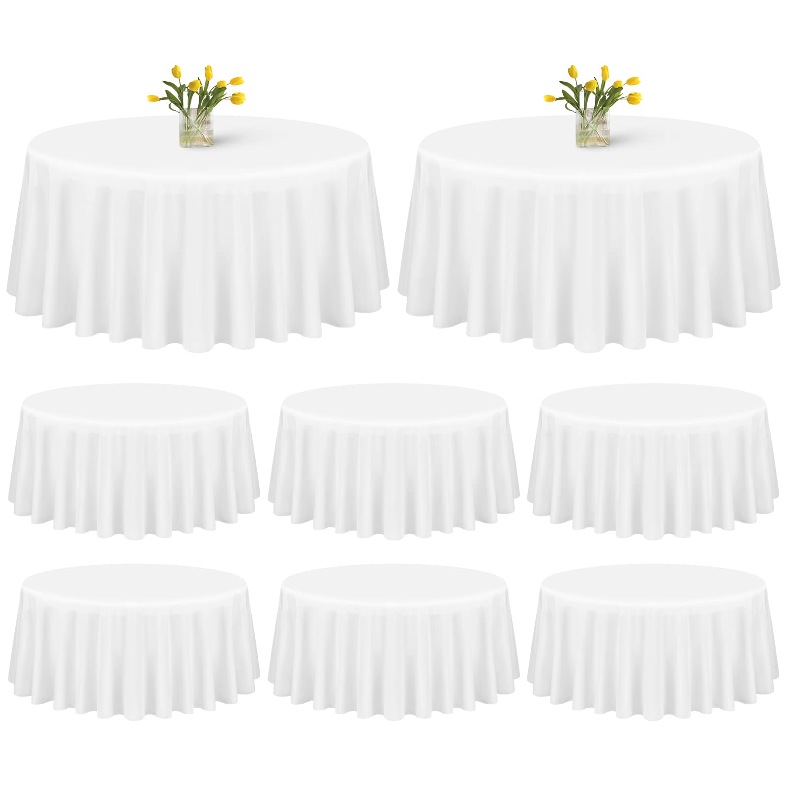 8 Pack White Round Tablecloth 90 Inch Round Table Cloths Washable Polyester Tablecloths For Round Tables Wrinkle Resistant Table