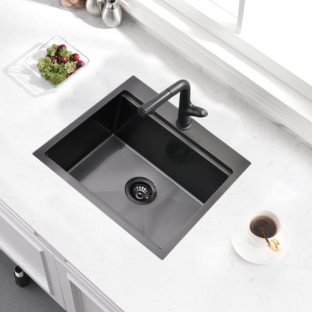 21 Inch Black Drop In Bar Sink Workstation-Bokaiya 21X20 Bar Sink Drop In Wet Bar Outdoor Rv Sink 16 Gauge Black Stainless Steel