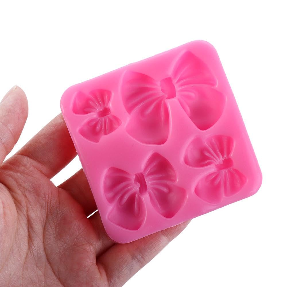 4Pcs Fondant Bow Molds, Mini Silicone Bow Mould Cartoon Butterfly Tie Knot Molds For Diy Cupcakes Chocolate Candy Cake Craft Too