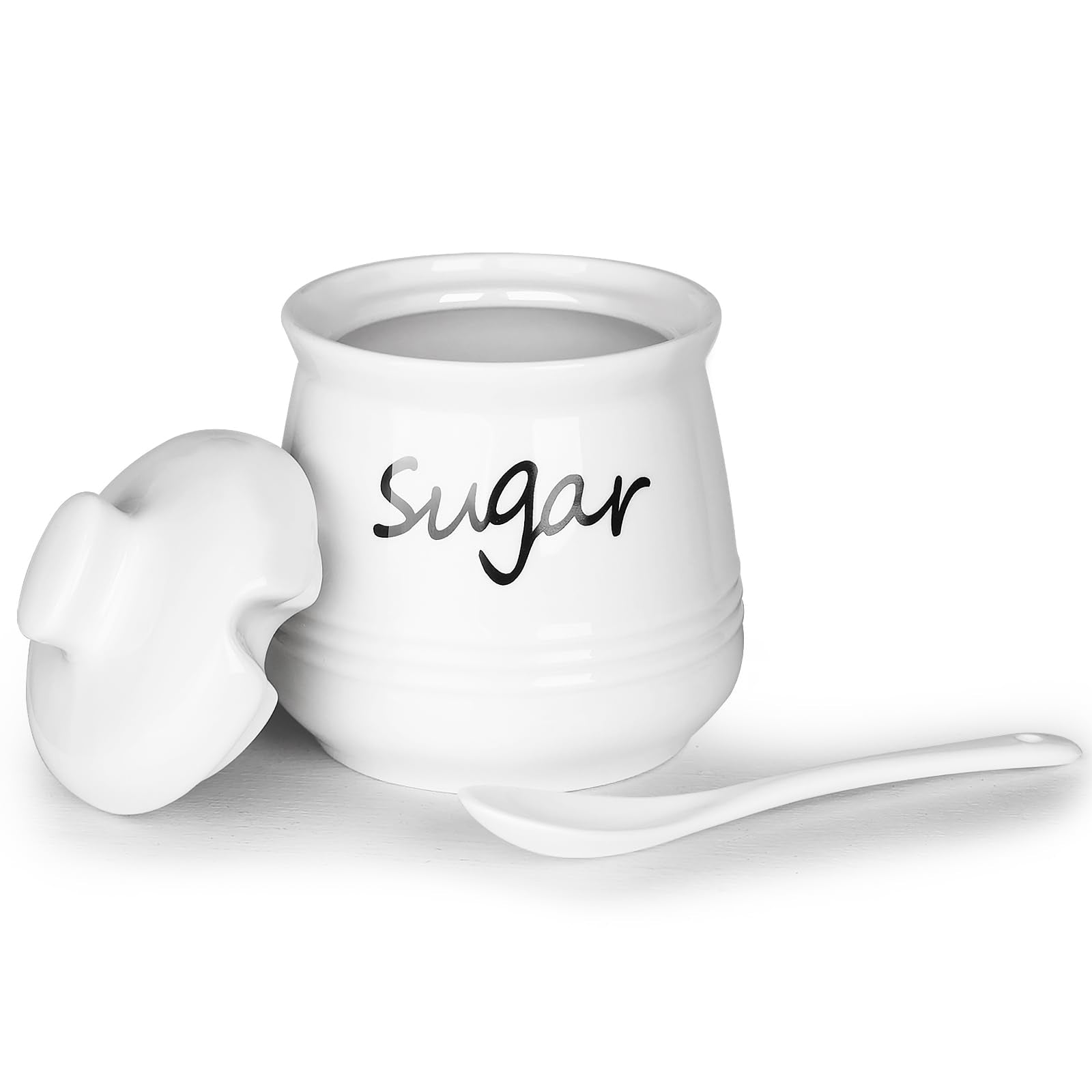 HAOTOP Ceramic Sugar Bowl with Lid and Spoon, 12oz Sugar Jar Sugar Dispenser Sugar Container Coffee Bar Accessories, Kitchen Cou