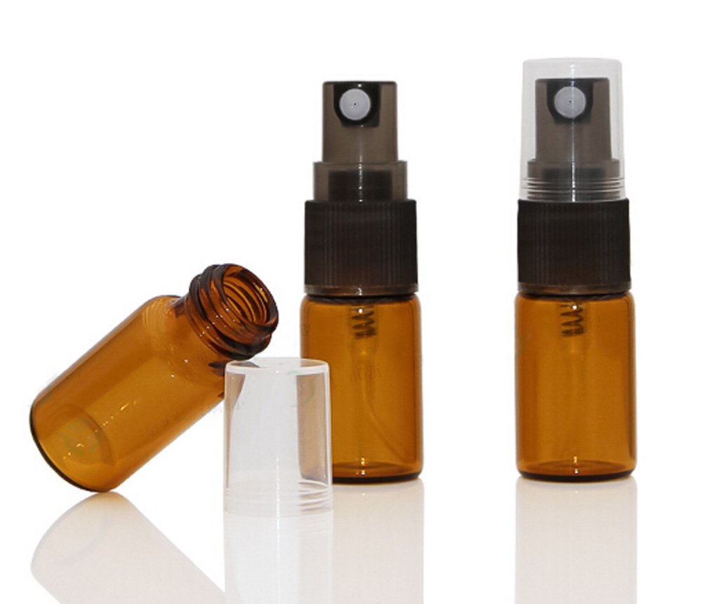 Jjkmall- 20Pcs Mini 3Ml Amber Glass Perfume Spray Bottle Travel Refillable Empty Cosmetic Water Atomizer Bottles Glass Sprayer P