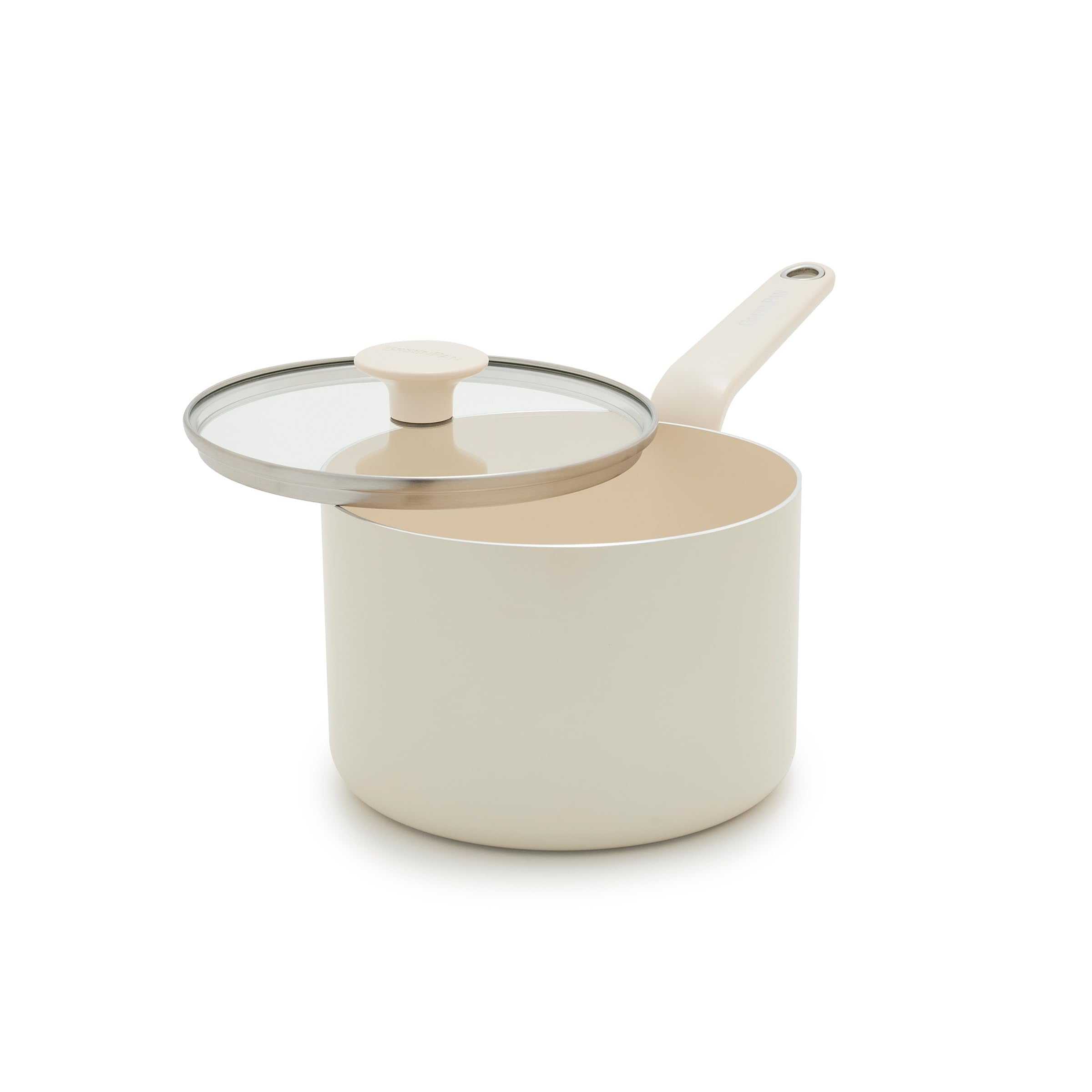 GreenPan Rio Advanced 2QT Saucepan with Lid, Ceramic Nonstick PFASFree Pans, Induction Ready, Dishwasher and Oven Safe, Cream W