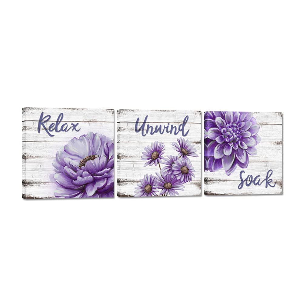 Zlove Purple Bathroom Canvas Wall Art Lavender Pictures For Bathrooms Relax Soak Unwind Bathroom Sign