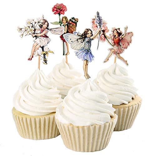 iMagitek 48 Pack Pretty Fairy Flower Cupcake Topper Picks  Cake Toppers Decorations for Fairy Flower Theme Party  Girls' Birthday Party  Wedding