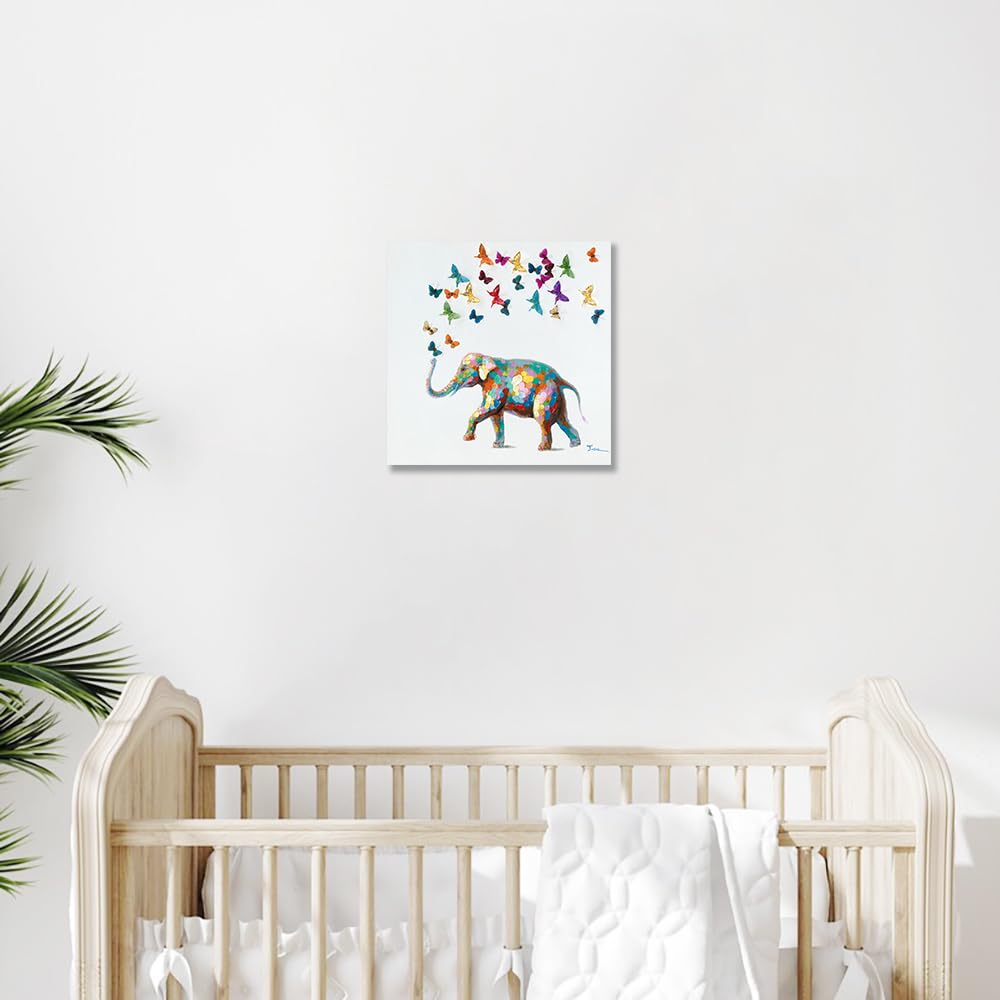 Forjoy Elephant Butterfly Wall Art Colorful Elephant Painting Butterfly Canvas Print Wall Art For Bedroom Canvas Ready To Hang (