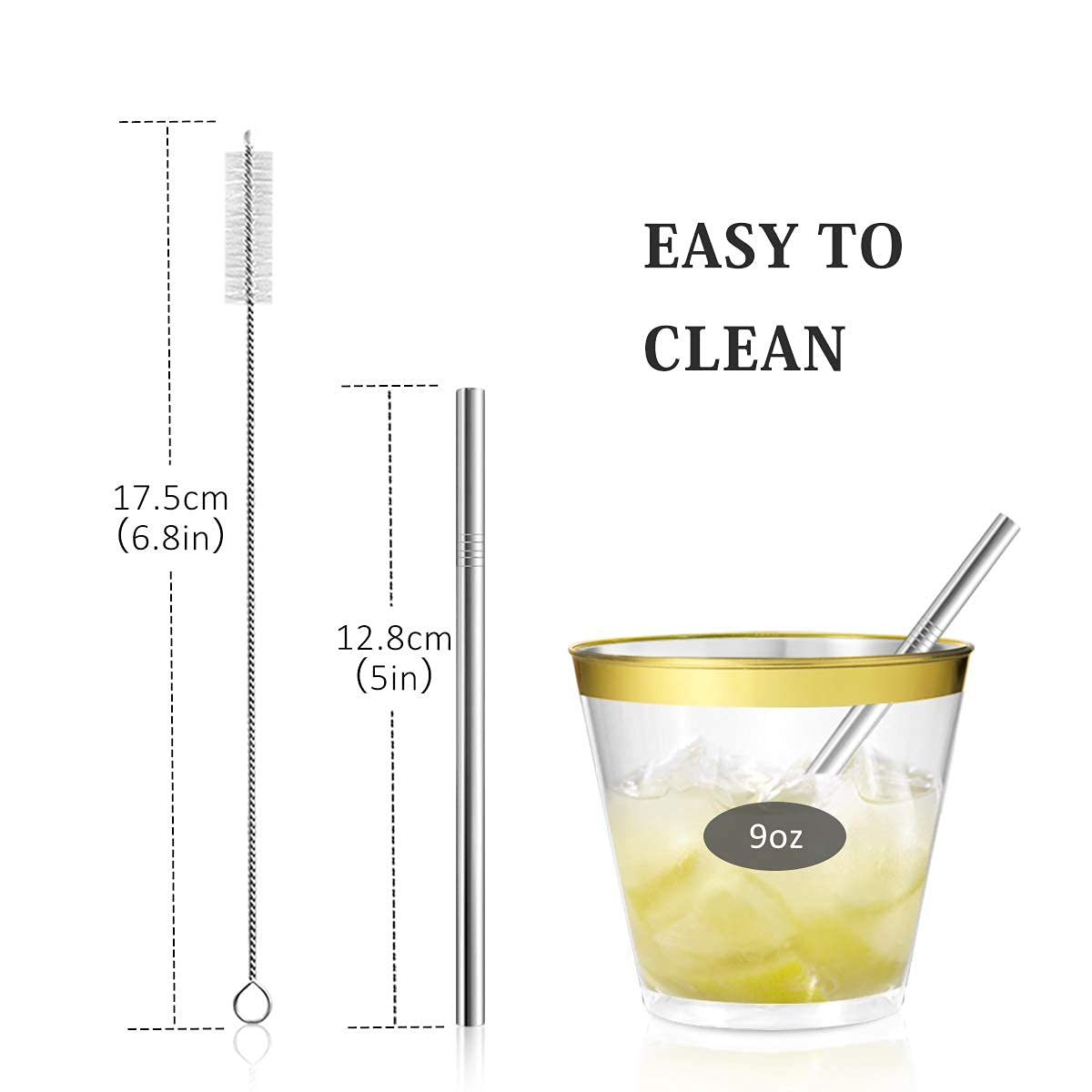 Teivio 12 Pack + Cleaning Brush, 5-Inch Extra Short Reusable Stainless Steel Drink Straws For Cocktails, Small Glasses Or Cups (