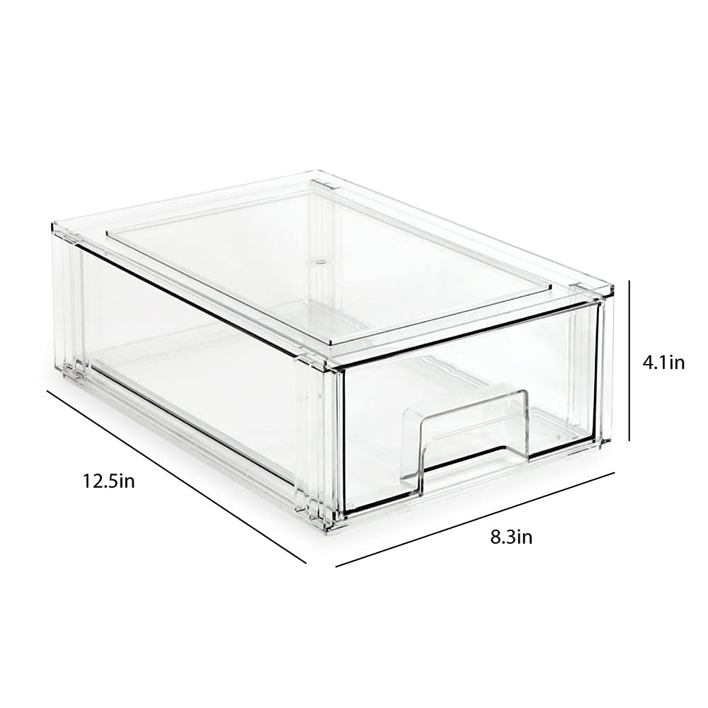Isaac Jacobs Medium Stackable Organizer Drawer (12.5    X 8.3    X 4.1   ), Clear Plastic Storage Box, Pull-Out Bin, Home, Offic
