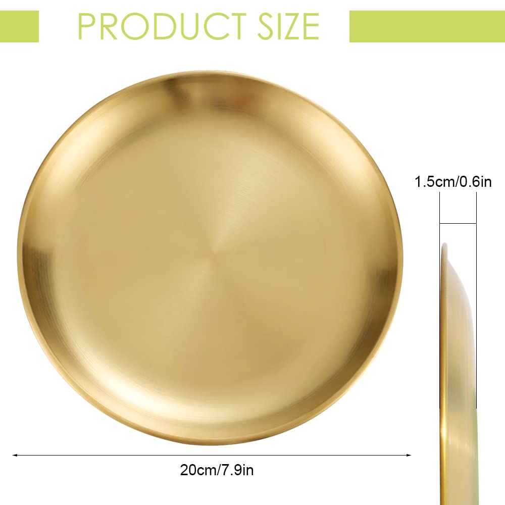 Betinyar 2 Pieces 7.9 Inch Stainless Steel Round Plate, Metal Camping Plates, Stainless Steel Plates, Reusable Metal Dinner Plat