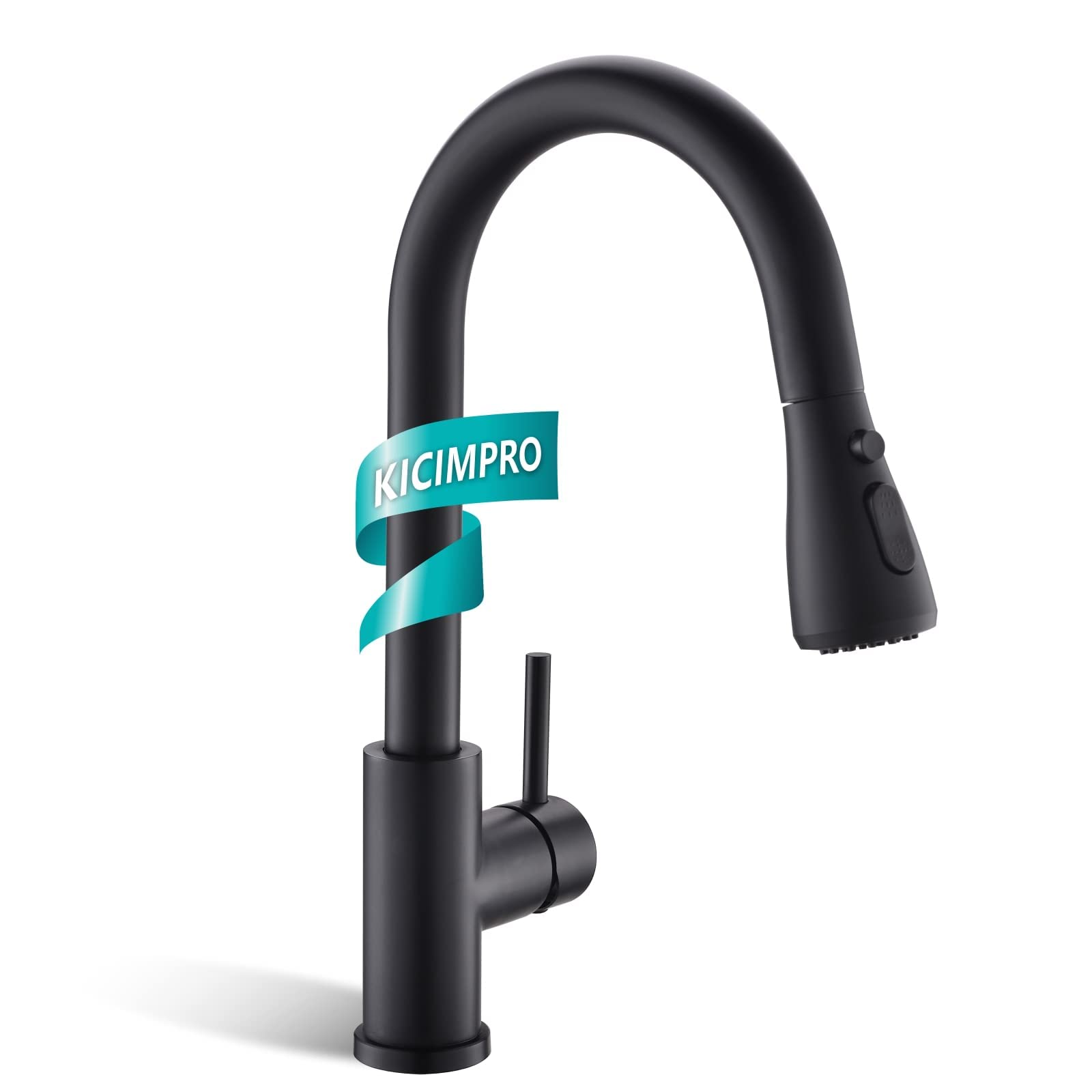 Kicimpro Matte Black Kitchen Faucet with Pull Down Sprayer, 304 Stainless Steel, 23-Inch Extended Hose Design, Three Water Funct