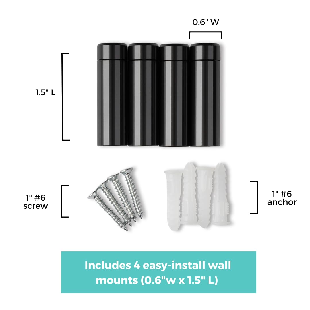 Wexel Art 1.5'' Graphite Stainless Steel Mounting Hardware For Acrylic Floating Frames (Pack Of 4)