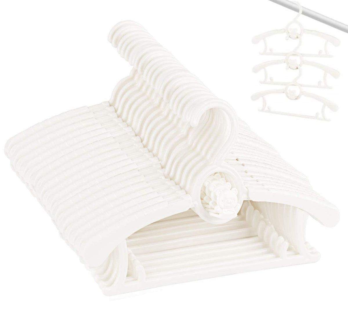 Baby Hangers For Closet 20Pcs, Hgyze White Kids Clothes Hanger Plastic, 11-14'' Adjustable Bulk Perchas For Newborn, Non-Slip Ch