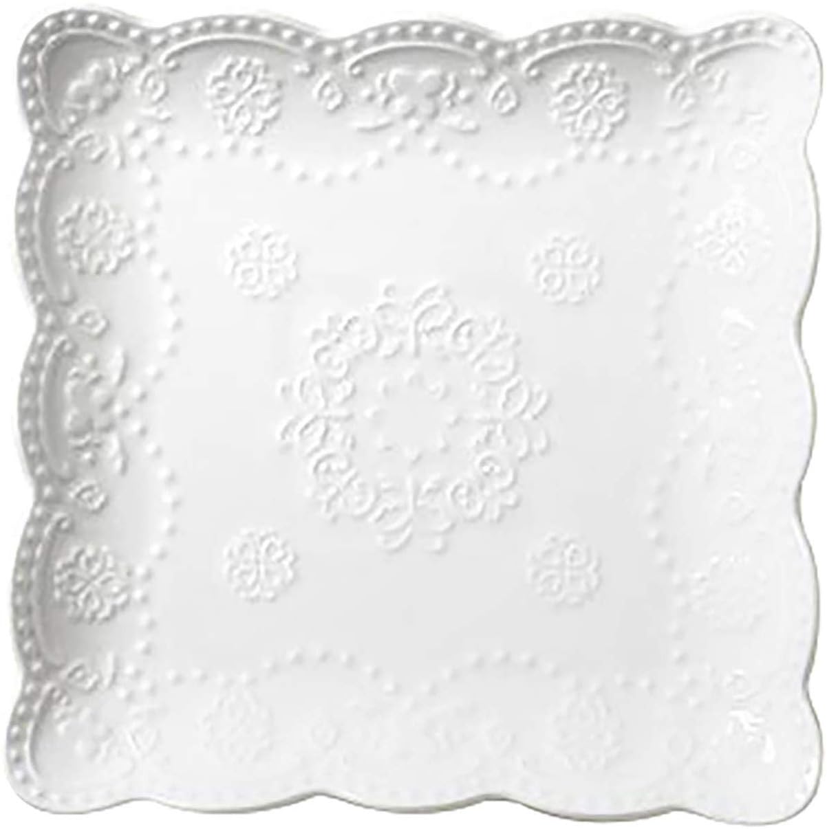 Eplze Ybk Tech Elegant Square Embossed Lace Plate Bone China Dessert Plate Ceramic Plate For Breakfast Afternoon Tea (White, 6-I