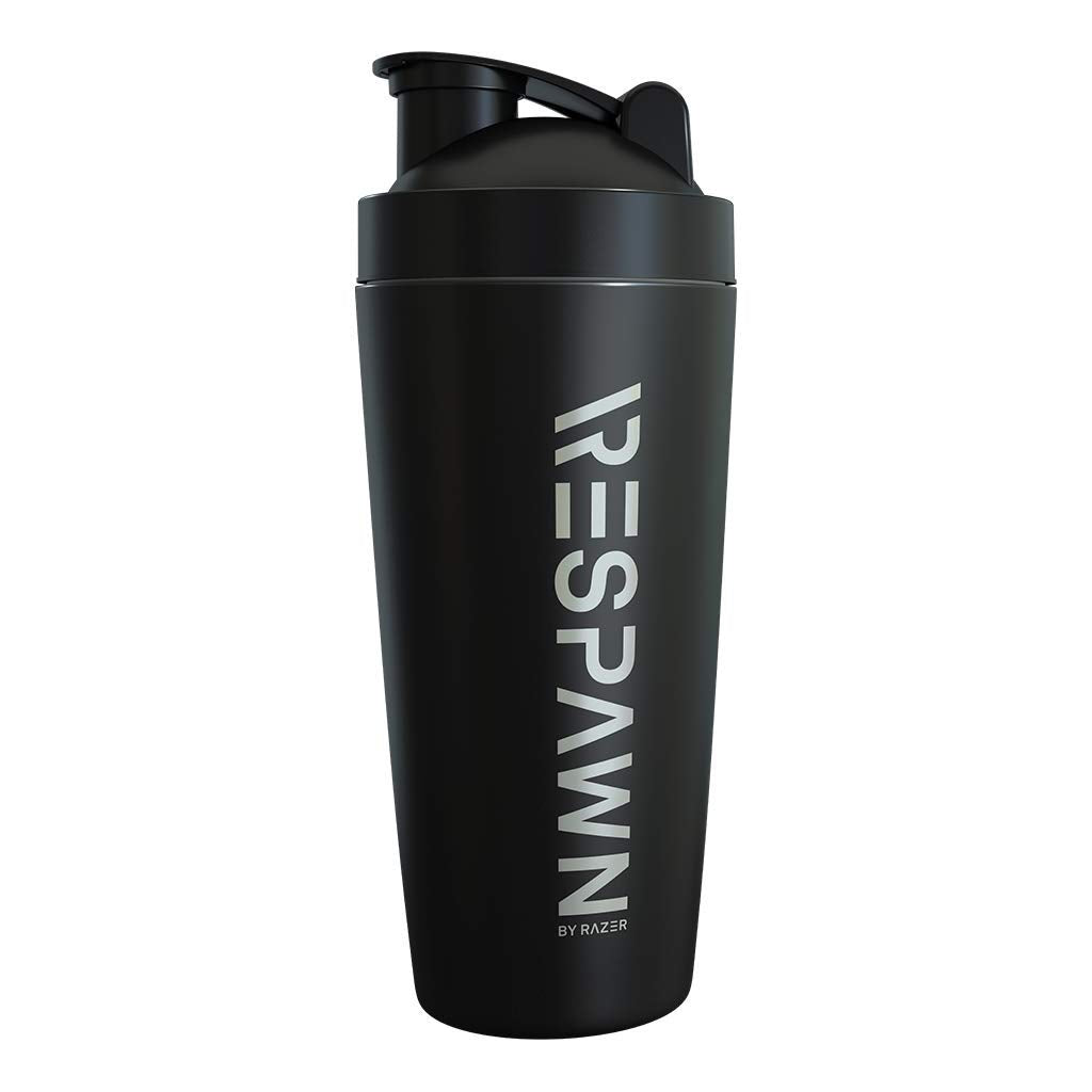 RESPAWN By Razer Stainless Steel Shaker  Black  DualInsulated Shaker Cup  BuiltIn Grate  Locking Cap  20oz