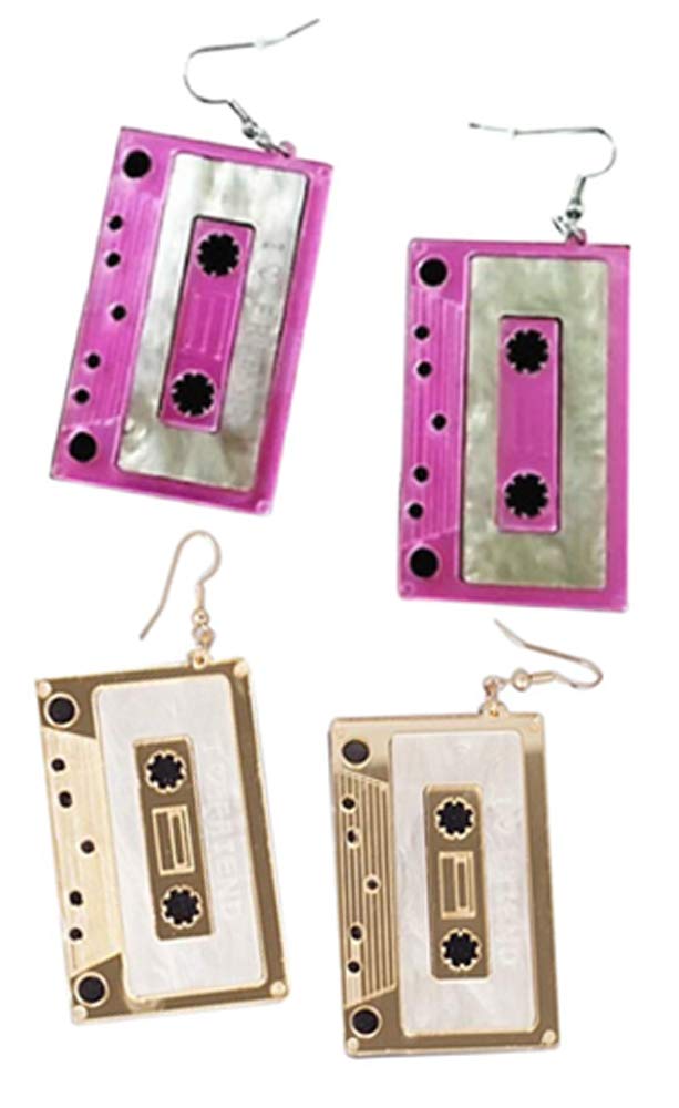 Cutiejewelry Cassette Tape Dangle Cute Pretty Earrings (Lilac Gold)