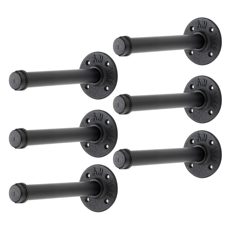 Home Expert 6 Inch Black Industrial Pipe Floating Clothing Rack Wall Mounted, Heavy Duty Garment Rack For Hanging Clothes, Multi