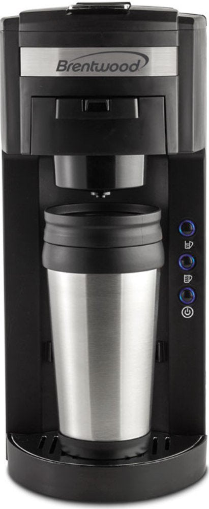 Brentwood Coffee Maker With Travel Mug, K-Cup Single Serve, Black