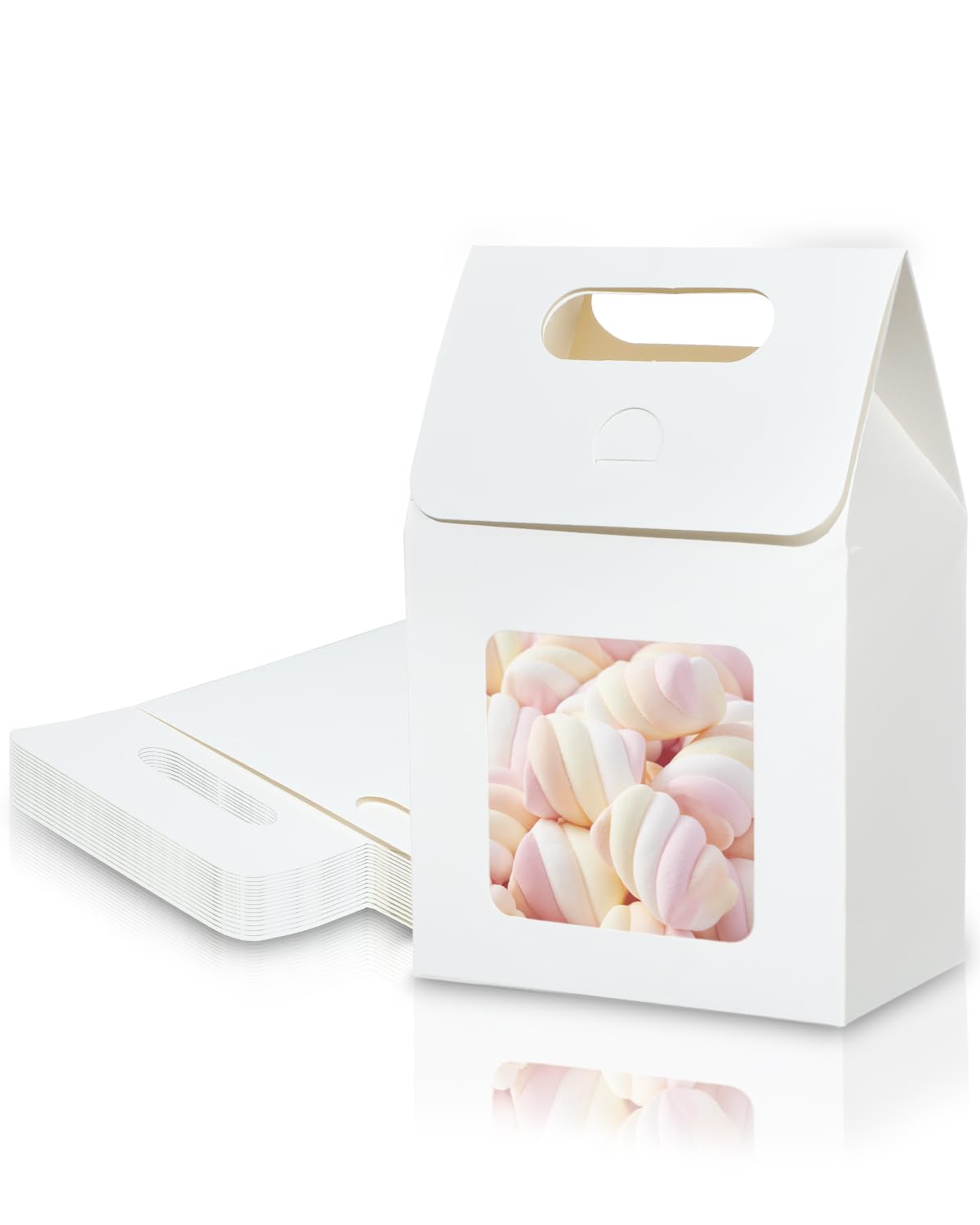 24 Pieces MINI Kraft Paper Gift Bags with Clear Window Small Goodies Gift Boxes with Handle 5.9 x 3.9 x 2.3inch Gable Candy Trea