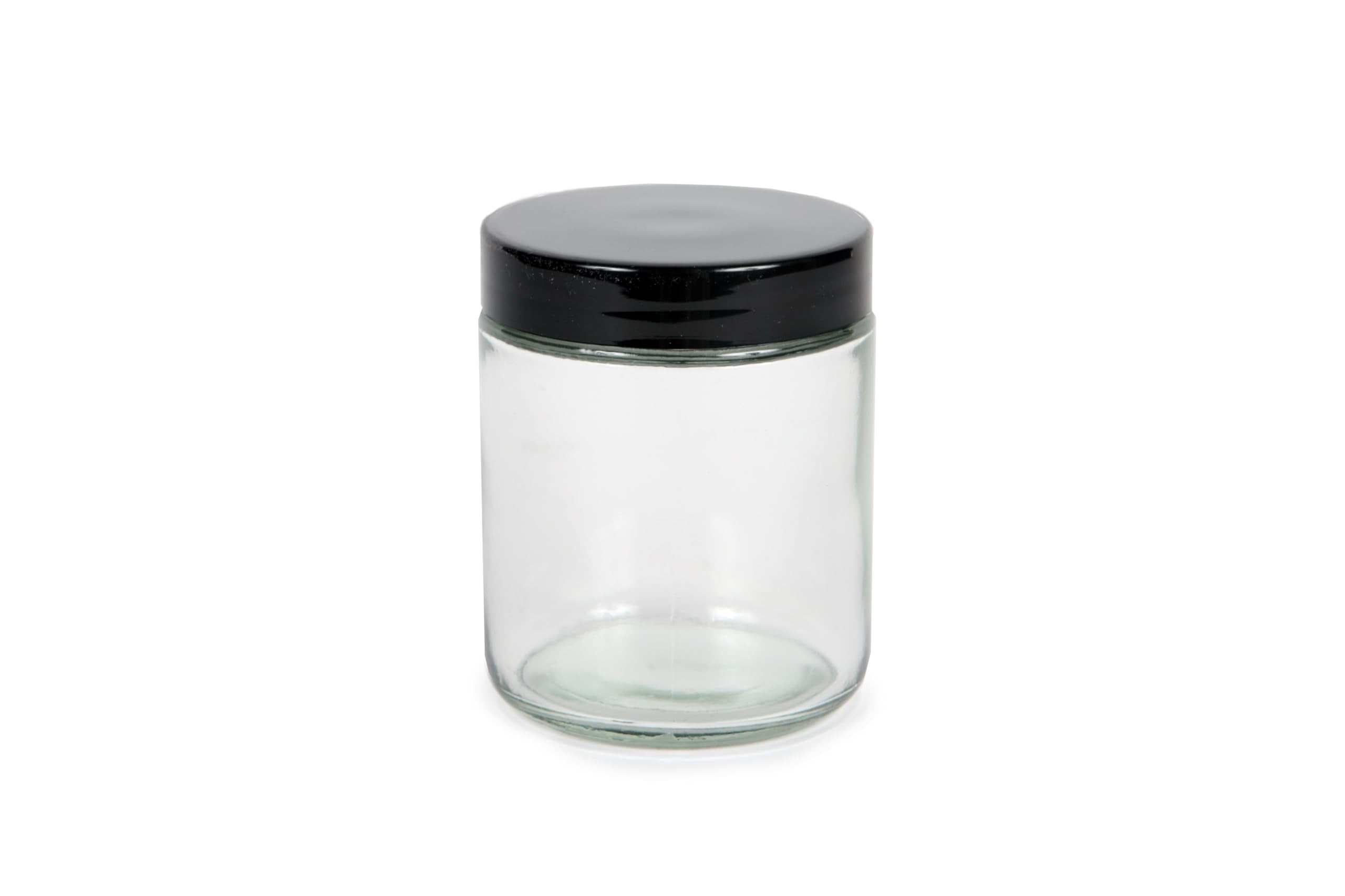 Vivaplex, Clear, 8 Ounce, Round Glass Jars, With Black Lids - 8 Pack