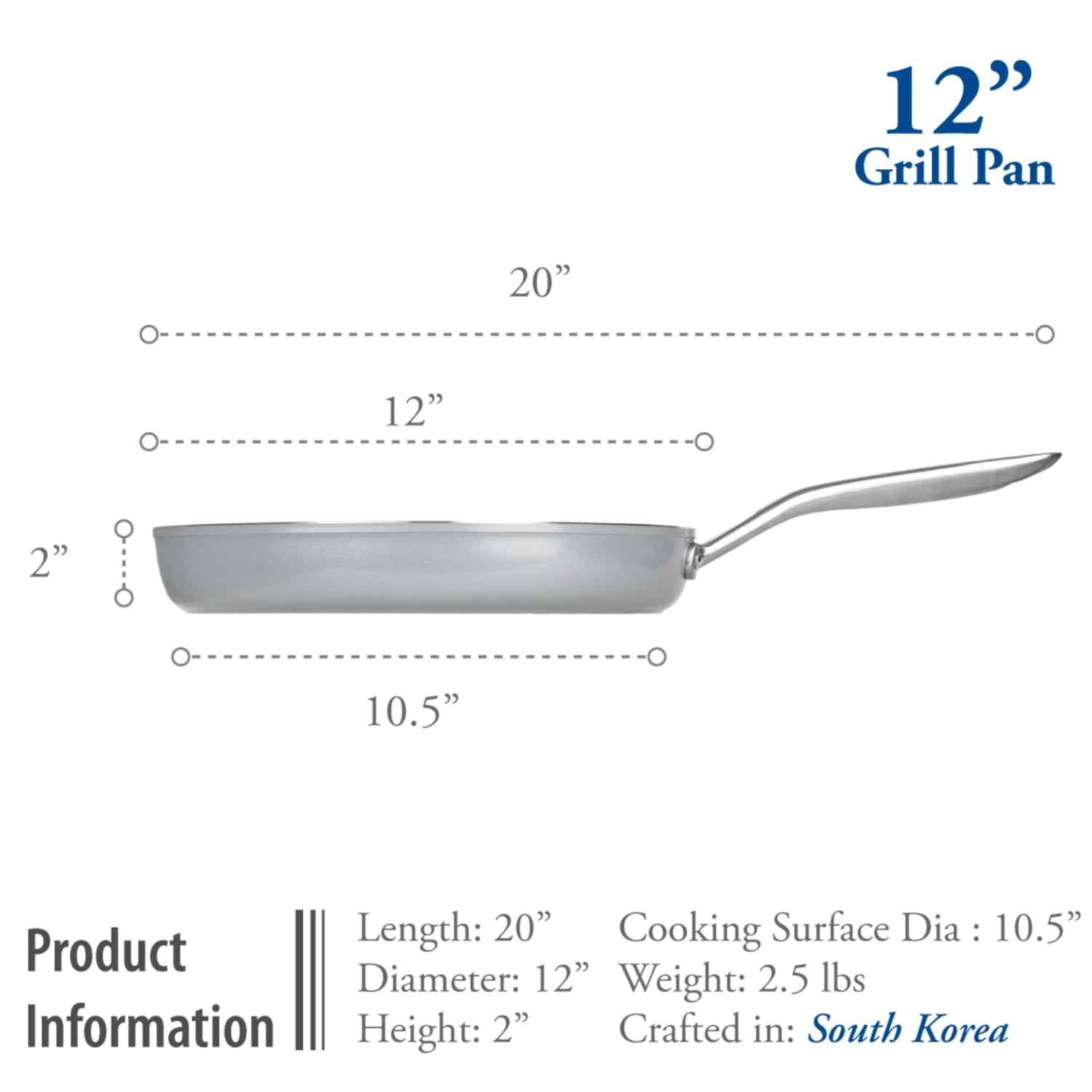 Techef - Ceraterra Collection, 12 Ceramic Nonstick Grill Pan (Ptfe And Pfoa Free Ceramic Exterior  Interior), Made In Korea (12-
