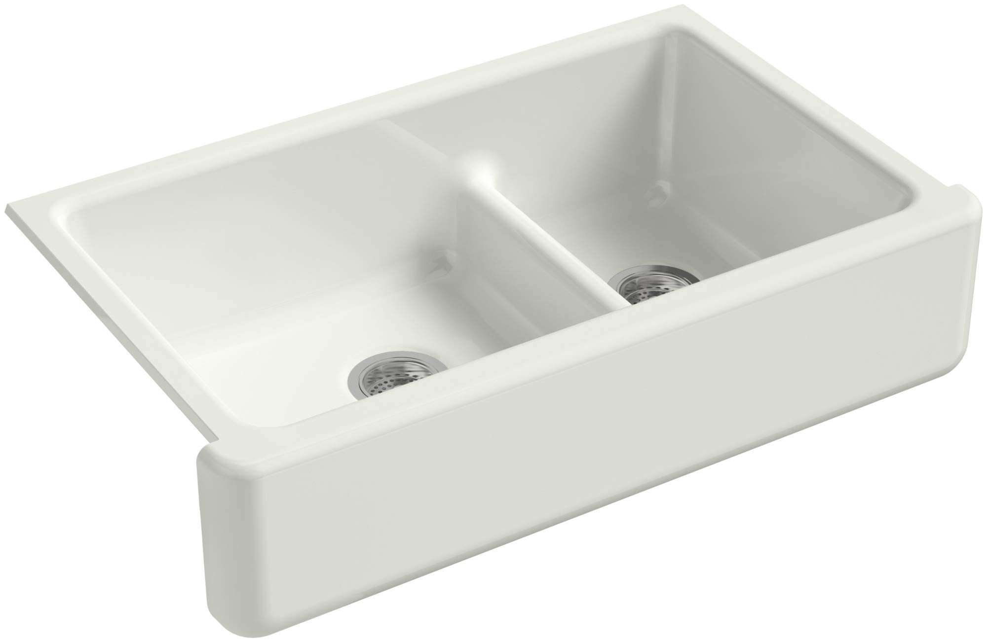 KOHLER Whitehaven Farmhouse Smart Divide Self-Trimming Undermount Apron Front Double-Bowl Kitchen Sink with Tall Apron, 35-1/2-I