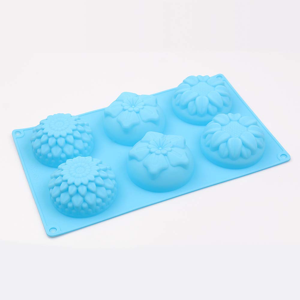Homedge 6-Cavity Silicone Flowers Shaped Mold, Set Of 3Pcs Non Stick Silicone Mixed Sunflowers, Daisy Mold For Candy Chocolate J