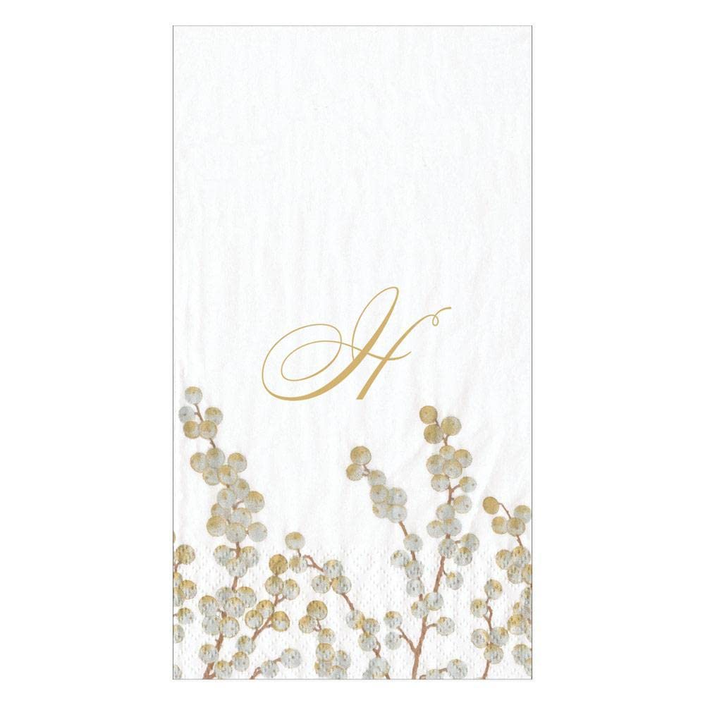 Caspari Berry Branches Single Initial Paper Guest Towel Napkins Letter H - 15 Per Package