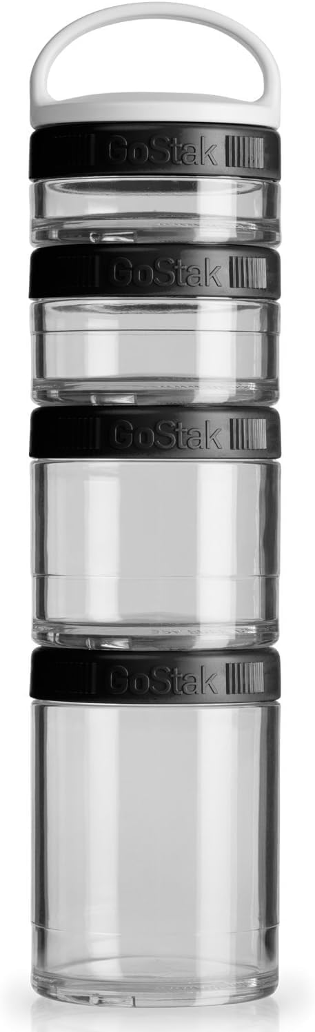 Blenderbottle Gostak Food Storage Containers For Protein Powder, Healthy Snacks, And Portion Control, 4-Piece Starter Pak, Black