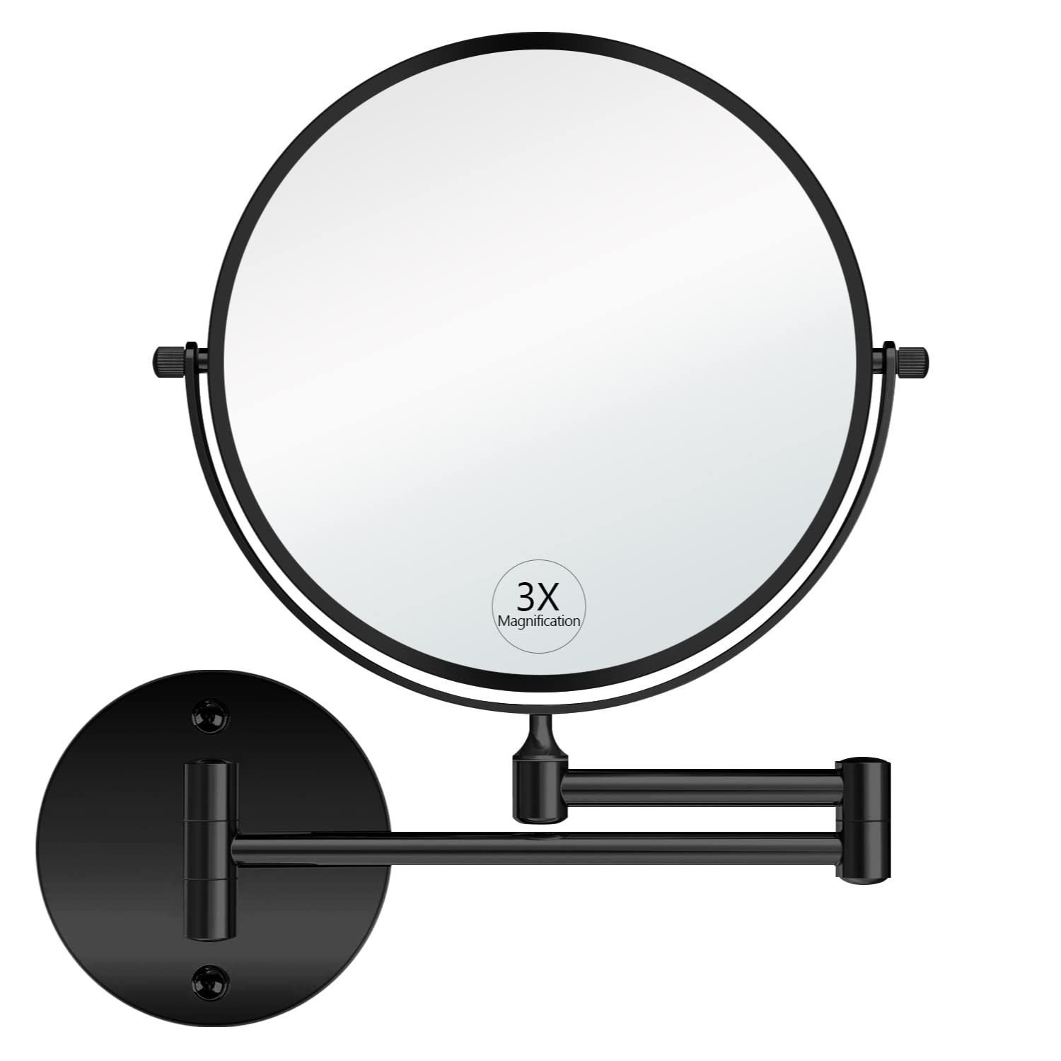 Gotonovo Wall Mounted Magnifying Mirror Pivoting Arm Double Sided Swivel Makeup Vanity Black Telescoping Handheld Mirror 8 Inch