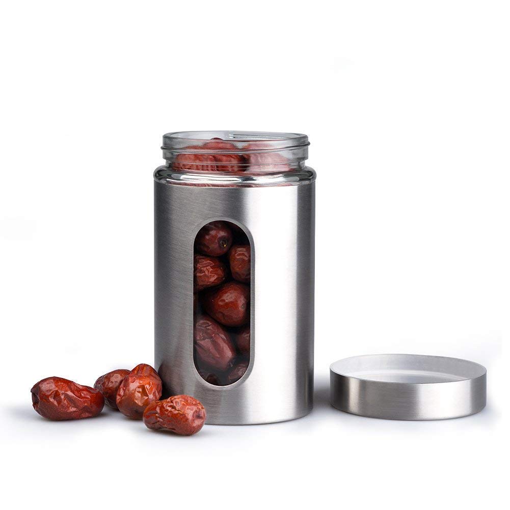 Nunki Trend Stainless Steel Kitchen Canister, Airtight Food Storage Jars With Lid, Visible Window Seasoning Cereal Container Org