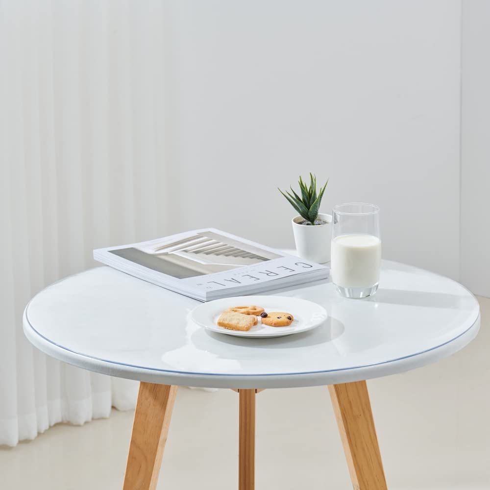 Leffora Diameter 44 Inches Round Clear Table Protector, 1.5Mm Thick Waterproof Oil Proof Plastic Tablecloth Protector Circle Tab